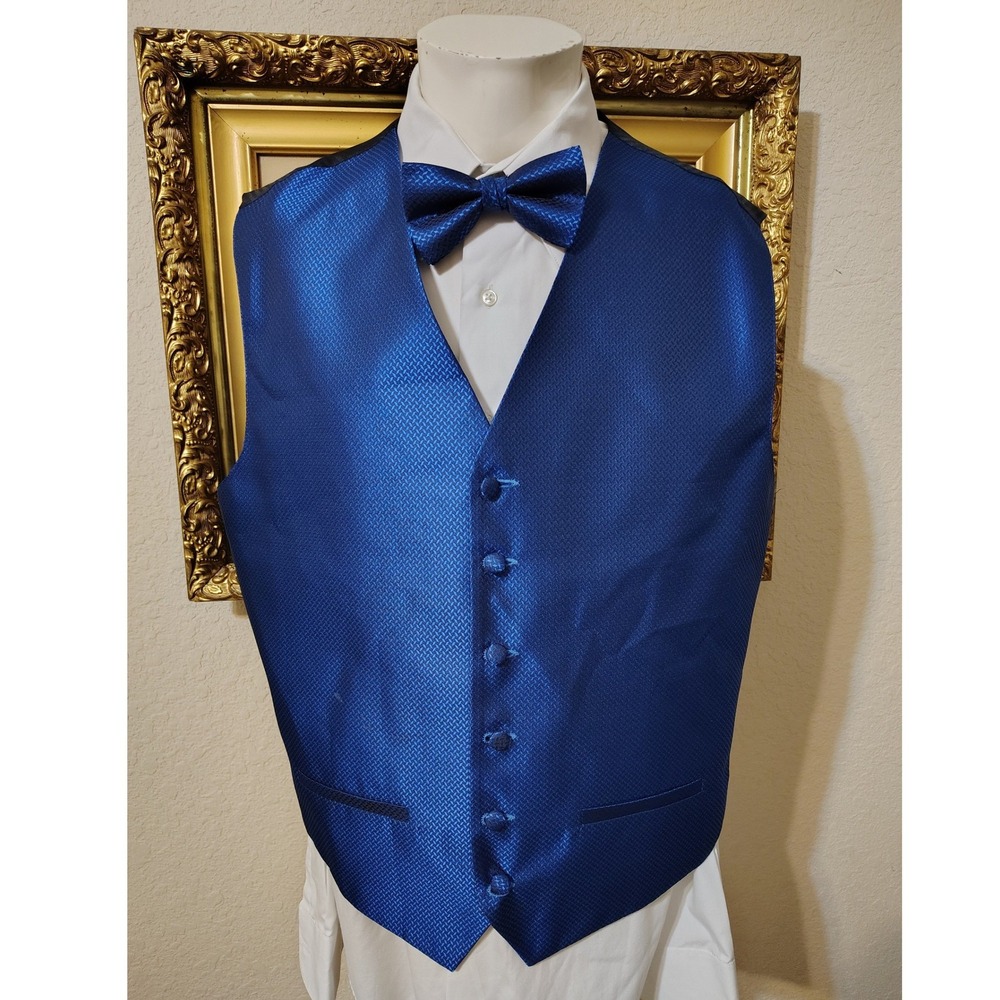 Rivar's Mens Royal Blue Satin Blazer‎ and Vest Set Size 42 Formal Stage Prom